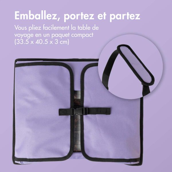 imoshion Table de voyage - Support de tablette voiture - 7 compartiments de rangement - Inclus 2 coloriages - Violet