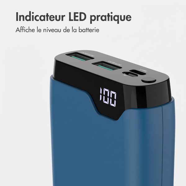 imoshion Batterie externe 20 000 mAh - Chargeur rapide 22,5 W - USB-C / USB-A - Bleu