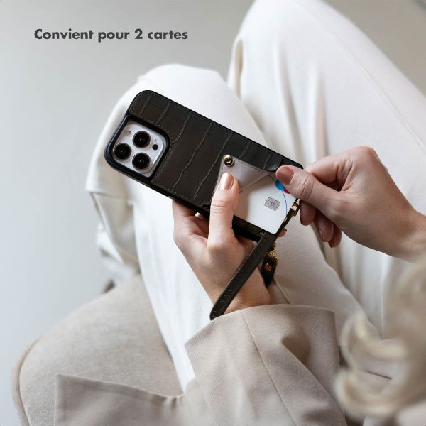 Selencia Coque de télephone Nova Croco avec cordon et porte-cartes Samsung Galaxy S25 / S24 - Noir