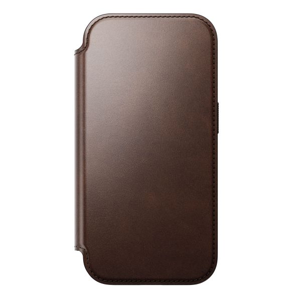 Nomad Étui de style livre folio moderne en cuir Horween avec MagSafe Apple iPhone 17 Pro - Rustic Brown