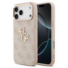 Guess Coque 4G Metal Logo Backcover Apple iPhone 17 Pro - Gold Edge - Pink