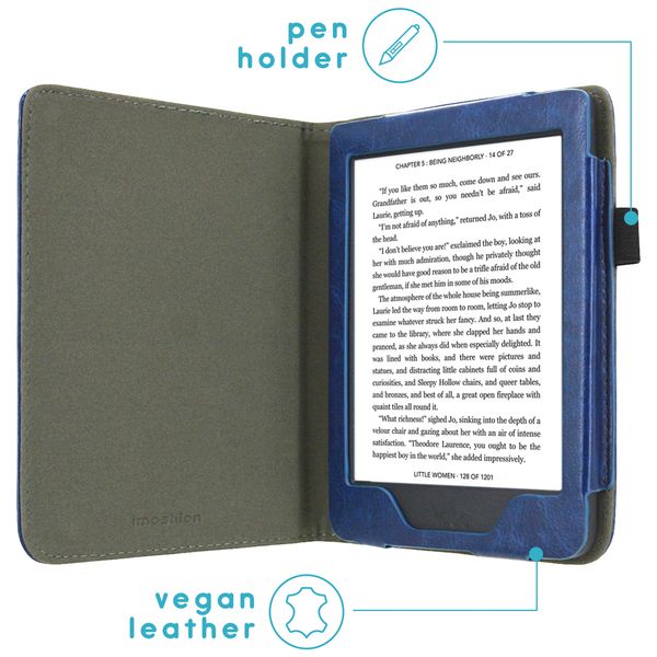 imoshion Étui de liseuse portefeuille en cuir végan Kobo Nia - Bleu foncé