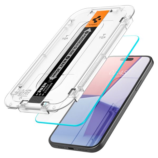 Spigen Protection d'écran en verre trempé GLAStR Fit 2 Paquets + Applicator Apple iPhone 16 Plus / 15 Plus