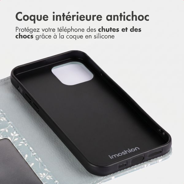 imoshion Étui de télephone portefeuille Design Apple iPhone 12 (Pro) - Smoke Green Flowers