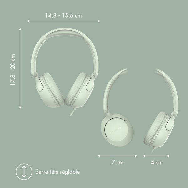 imoshion Casque filaires pour enfants - Câble AUX - Limiteur de décibels - Mint Green
