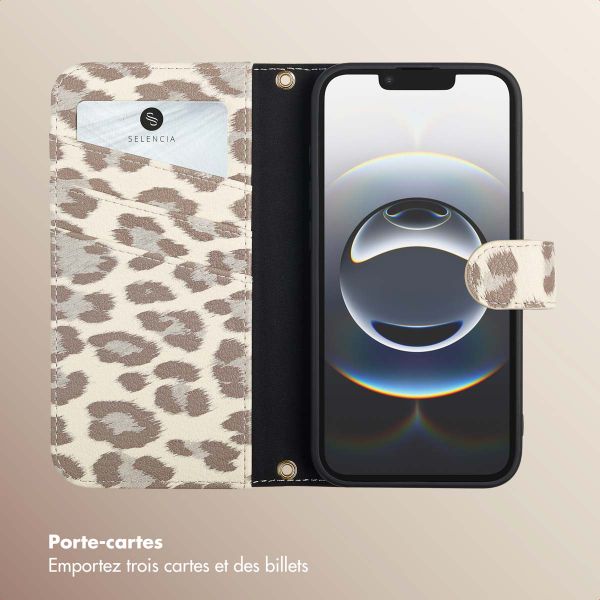 Selencia Étui de télephone portefeuille imprimé léopard Sabi Apple iPhone 17e / 16e - Soft Ivory