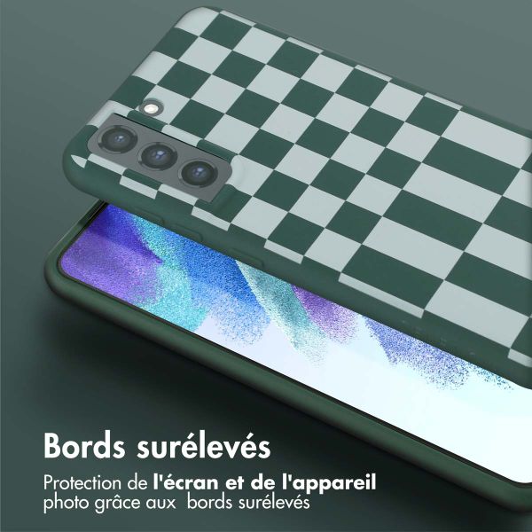 Selencia Coque design en silicone avec cordon amovible Samsung Galaxy S21 FE - Irregular Check Green