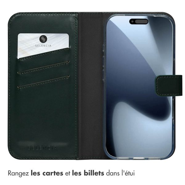 Selencia Étui portefeuille en cuir véritable Apple iPhone 17 Pro - Vert