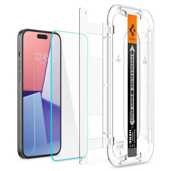 Spigen Protection d'écran en verre trempé GLAStR Fit 2 Paquets + Applicator Apple iPhone 16 Plus / 15 Plus