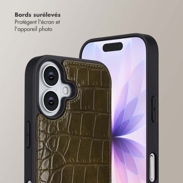 Selencia Coque de télephone Nova Croco avec cordon et porte-cartes Apple iPhone 17 - Dark Olive