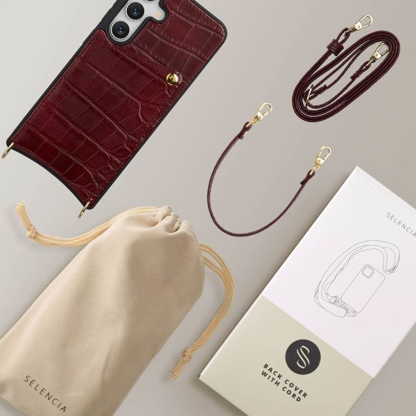Selencia Coque de télephone Nova Croco avec cordon et porte-cartes Samsung Galaxy S25 / S24 - Burgundy
