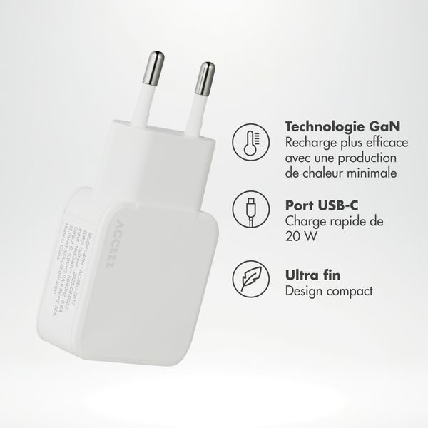 Accezz Chargeur GaN Ultra Slim - USB-C - 20 W - Blanc