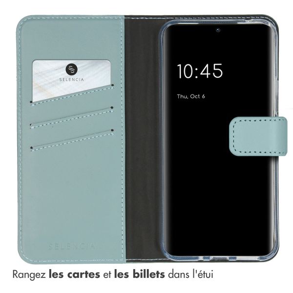 Selencia Étui portefeuille en cuir véritable Samsung Galaxy A54 (5G) - Air Blue
