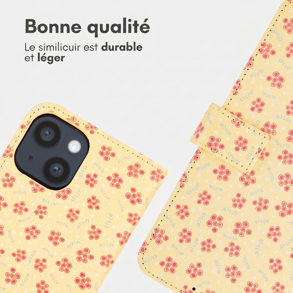imoshion Étui de télephone portefeuille Design Apple iPhone 14 - Sunny Yellow Petite Flowers