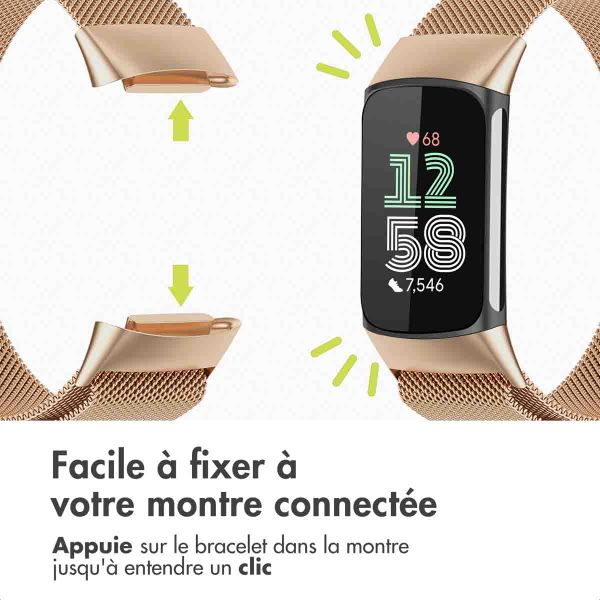 imoshion Bracelet magnétique milanais Fitbit Charge 5 - Taille S - Rose Doré
