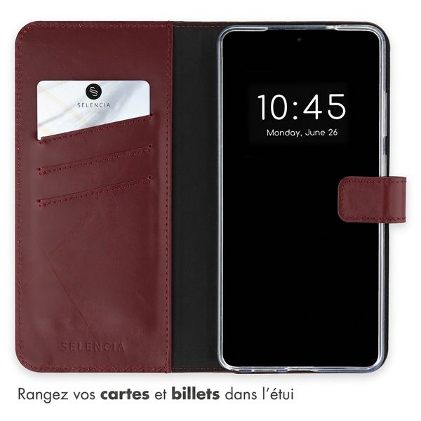 Selencia Étui portefeuille en cuir véritable Samsung Galaxy S25 Ultra - Burgundy