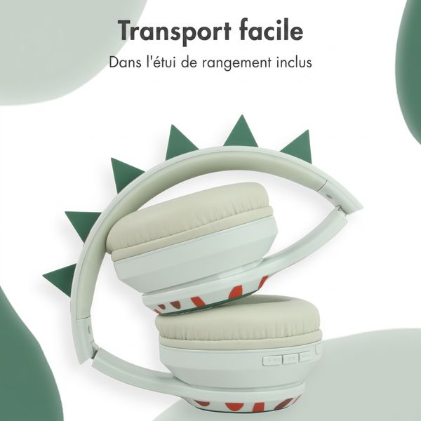imoshion Casque sans fil pour enfants Dino LED Light - Limiteur de décibels - Avec câble AUX - Brown / Orange