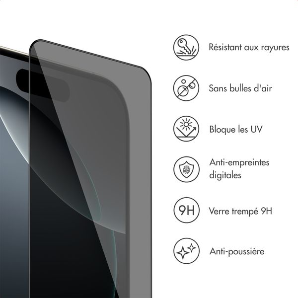 Accezz Protection d'écran en verre trempé avec filtre de confidentialité + Applicateur Apple iPhone 16 Pro