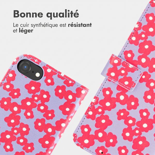 imoshion Étui de télephone portefeuille Design Apple iPhone SE (2022 / 2020) / 8 / 7 / 6(s) - Dusty Rose Blossoms