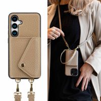 Selencia Coque de télephone Sera avec cordon et porte-cartes enveloppe Samsung Galaxy S25 / S24 - Taupe