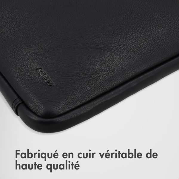 Accezz Pochette ordinateur Leather avec fermeture éclair 13-14 pouces - Noir