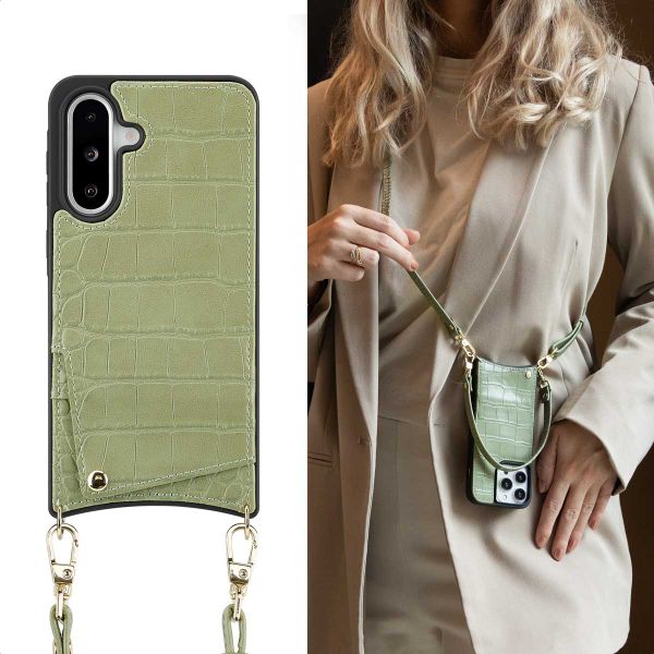 Selencia Coque de télephone Nova Croco avec cordon et porte-cartes Samsung Galaxy A36 / A56 - Sage Green