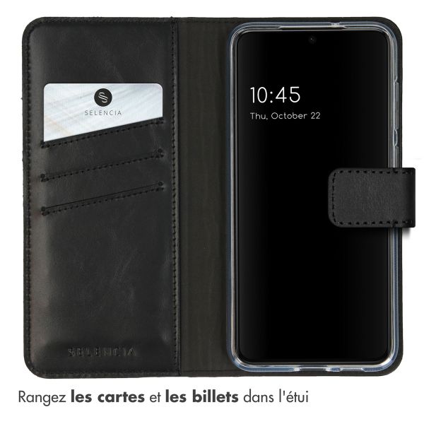 Selencia Étui portefeuille en cuir véritable Samsung Galaxy S23 - Noir