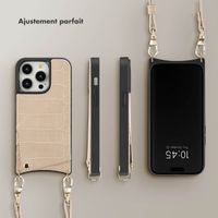 Selencia Coque de télephone Nova Croco avec cordon et porte-cartes Apple iPhone 14 Pro - Beige