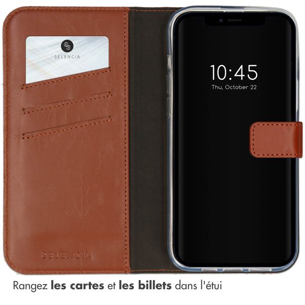Selencia Étui portefeuille en cuir véritable Apple iPhone 14 - Marron clair