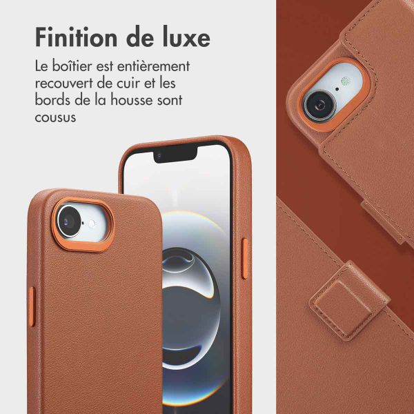 Accezz Étui de télephone portefeuille en cuir 2-en-1 avec MagSafe Apple iPhone 17e / 16e - Sienna Brown