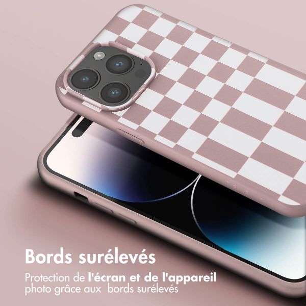 Selencia Coque design en silicone avec cordon amovible Apple iPhone 14 Pro Max - Irregular Check Sand Pink