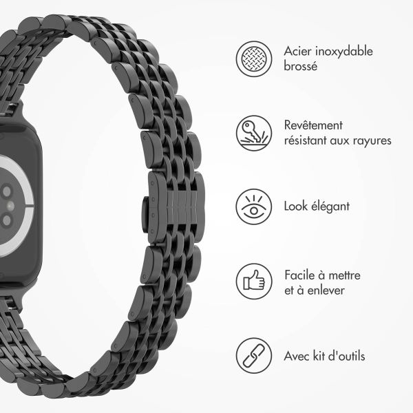 Selencia Bracelet en acier slim style Jubilee Apple Watch | 38/40/41/42 mm - Noir