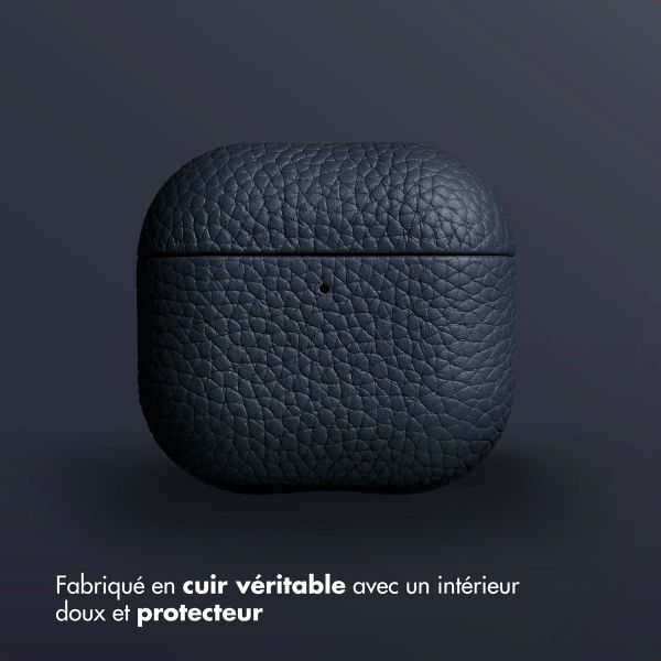Accezz Coque en cuir véritable  Apple Airpods 4 - Bleu foncé