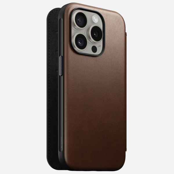 Nomad Étui de télephone portefeuille Modern Leather Folio Apple iPhone 15 Pro - Marron