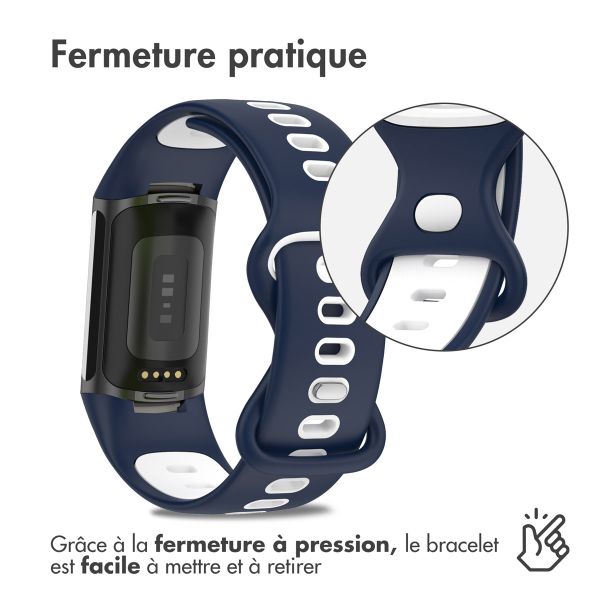 imoshion Bracelet Sport⁺ en silicone Fitbit Charge 5 / 6 - Dark Blue & White