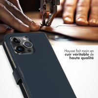 Selencia Étui portefeuille en cuir véritable Apple iPhone 15 Pro Max - Bleu