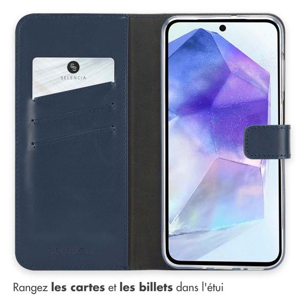 Selencia Étui portefeuille en cuir véritable Samsung Galaxy A26 - Bleu