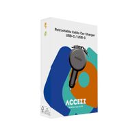 Accezz Chargeur voiture avec câbles rétractables – USB-C / USB-C – 60W – Noir