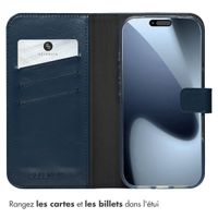 Selencia Étui portefeuille en cuir véritable Apple iPhone 17 Pro - Bleu