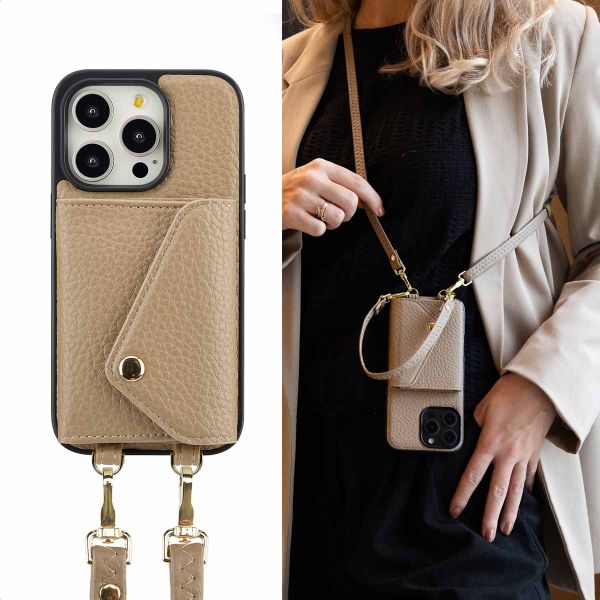 Selencia Coque de télephone Sera avec cordon et porte-cartes enveloppe Apple iPhone 14 Pro - Taupe