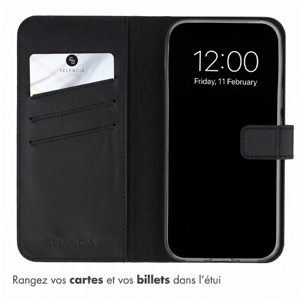 Selencia Étui portefeuille en cuir véritable Google Pixel 11 / 11 Pro - Noir