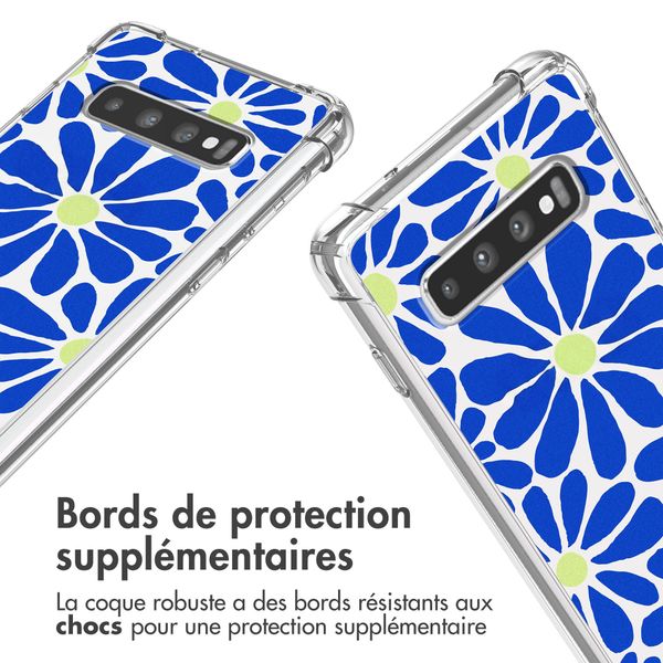 imoshion Coque Design avec cordon Samsung Galaxy S10 - Cobalt Blue Flowers Connect