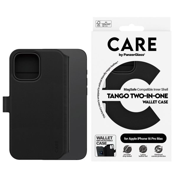 CARE by PanzerGlass Étui de télephone portefeuille Tango 2 en 1 avec MagSafe Apple iPhone 16 Pro Max - Black