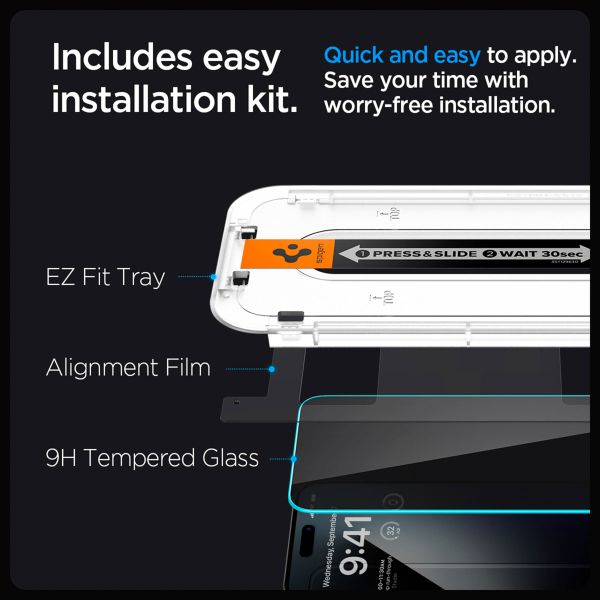 Spigen Protection d'écran en verre trempé GLAStR Privacy Applicator - lot de 2 Apple iPhone 15 Pro