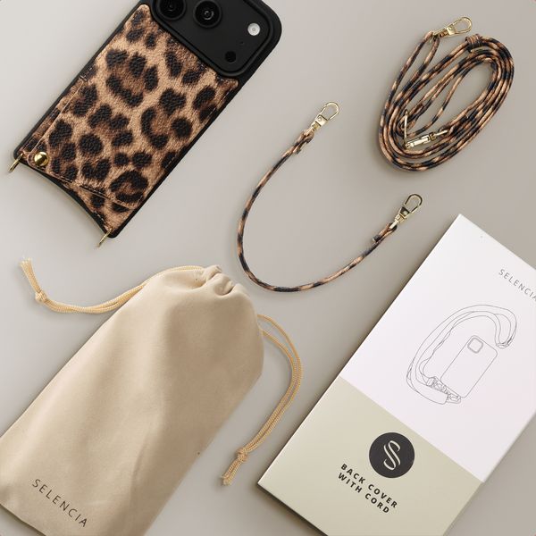 Selencia Coque de télephone Nova avec cordon et porte-cartes Apple iPhone 18 Pro Max / 17 Pro Max - Leopard