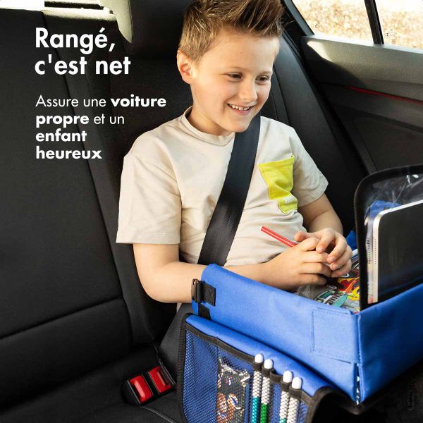 imoshion Table de voyage - Support de tablette voiture - 7 compartiments de rangement - Inclus 2 coloriages - Bleu