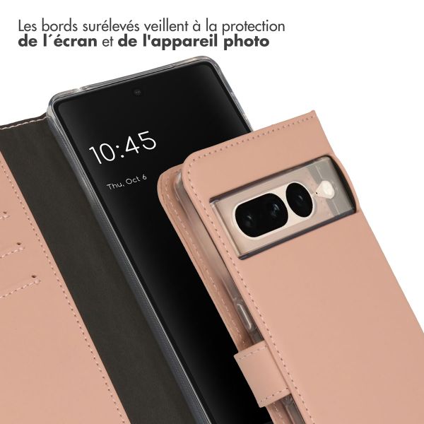 Selencia Étui portefeuille en cuir véritable Google Pixel 7 Pro - Rose