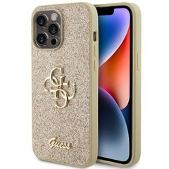 Guess Coque 4G Metal Logo Glitter Apple iPhone 15 Pro Max - Doré
