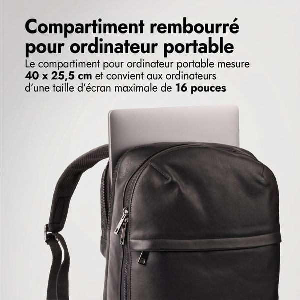 Accezz Leather Sac à dos ordinateur 16 pouces - Noir