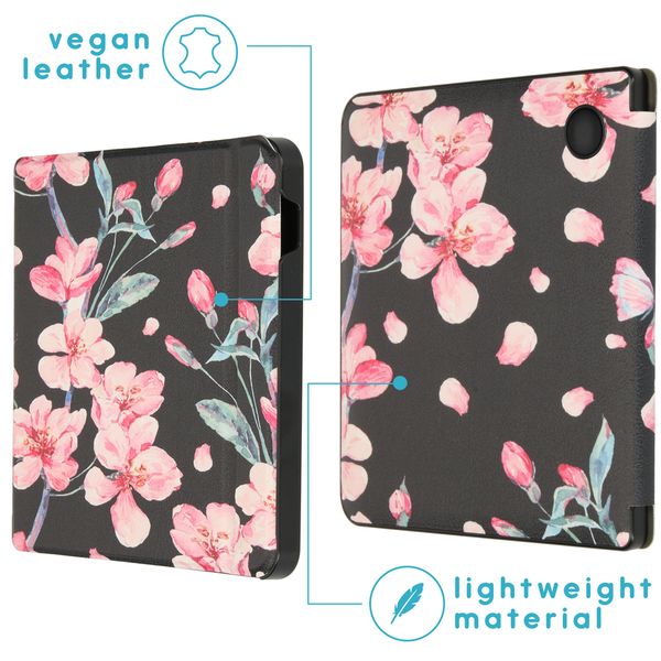 imoshion Design Slim Hard Sleepcover avec support Kobo Libra H2O - Blossom Watercolor Black